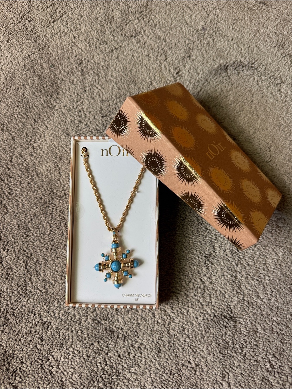 nOir Jewelry 18 Inch Gold Tone Turquoise Cross Maltese Pendant Charm Necklace